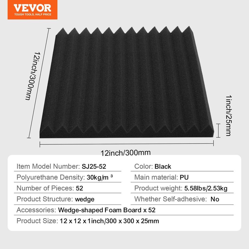 Acoustic Foam Panels 52 Pack 12 x 12 x 1 in for Studio Wall and Ceiling
