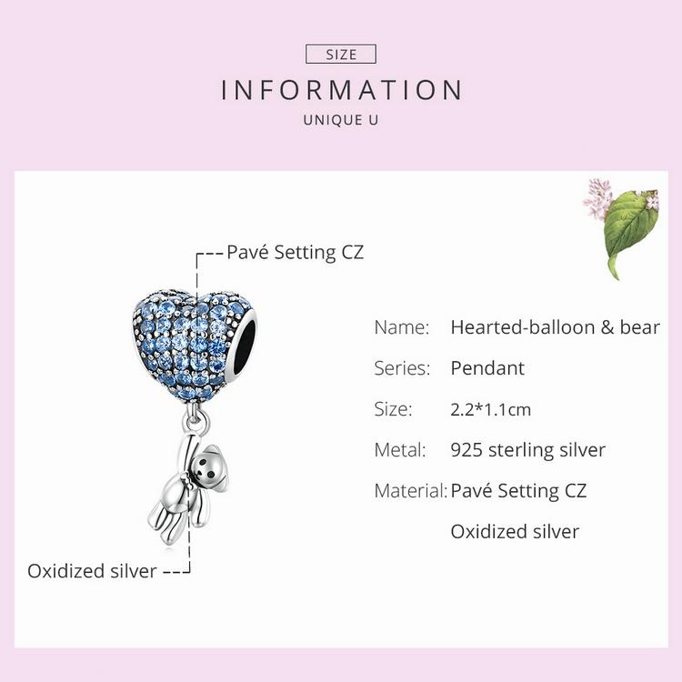 WOSTU 925 Sterling Silver Charm Rainbow Pink Hearted-Balloon Bear Bead Pendant Fit Original Bracelet Necklace For Women Jewelry