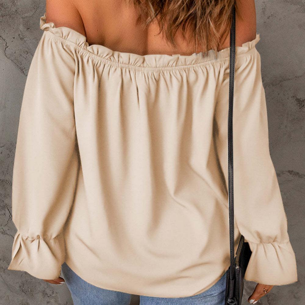 Women's One-line Neck Chiffon Shirt Spring and Autumn Solid Color Pullover Sexy Off-the-shoulder T-shirt