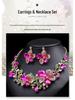 Exaggerated Luxury Necklace & Earrings Set: Colorful Floral Design for Bridal Gowns