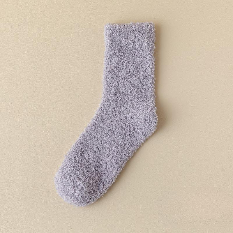 Solid-color Coral Fleece Socks - Children's Warm Sleep Socks with Added Padding and Thickened Mid-calf Floor Socks