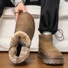 Botas de nieve cálidas de invierno para hombre, de cuero suave y elástico, de piel de vaca, acolchadas para el frío, suela gruesa, antideslizantes, resistentes al desgaste, para deportes de ocio al aire libre, botas de algodón
