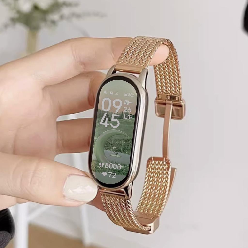 Magnetic Folding Buckle Metal Strap for Xiaomi Watch 10 9 8 Stainless Steel Slim Band for Miband 10 9 8 NFC Smartwatch Bracelet