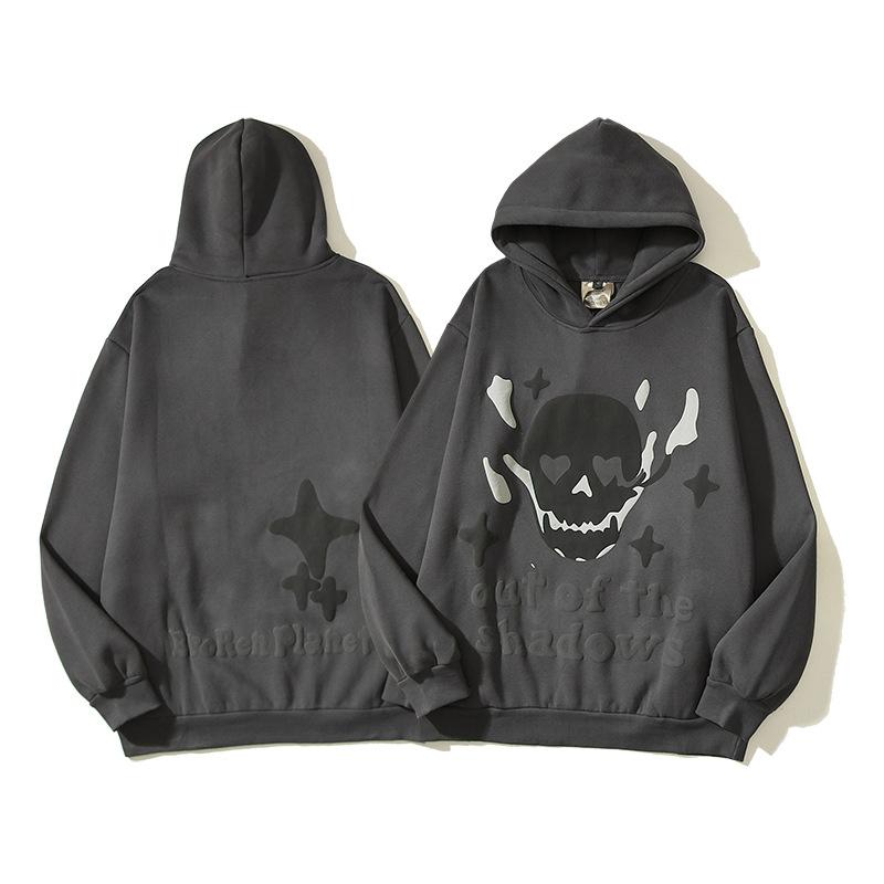 American Retro Flame Skull Foam Printed Hooded Sweater, Loose Coat for Men and Women In European and American High Streets