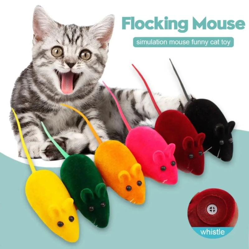 Interactive Sound Plush Rubber Vinyl Mouse Pet Cat Realistic Sound Toys Flocking Mouse Funny Cat multi-Colors Pet Toys