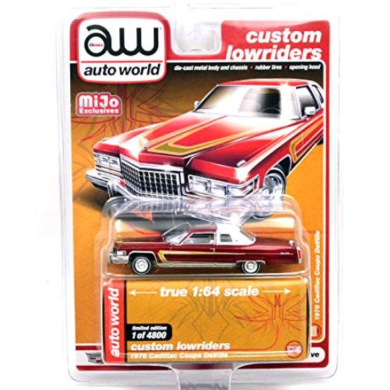 Auto World Scale MiJo Toys Exclusive Low Riders 1976 Cadillac Coupe Deville 164 Custom - (Burgundy Red)