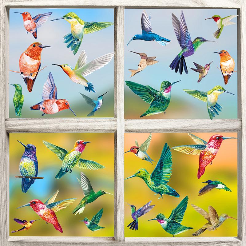 Colorful Hummingbird Electrostatic Glass Stickers - Waterproof & Decorative Anti-Collision Window Stickers for Kitchens and Walls