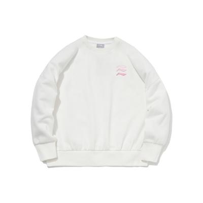 Li Ning Logo Print Fleecová Teplá Ležérní Sportovní Mikina s Kulatým Výstřihem Dámská mikina Off-White AWDRF42-1