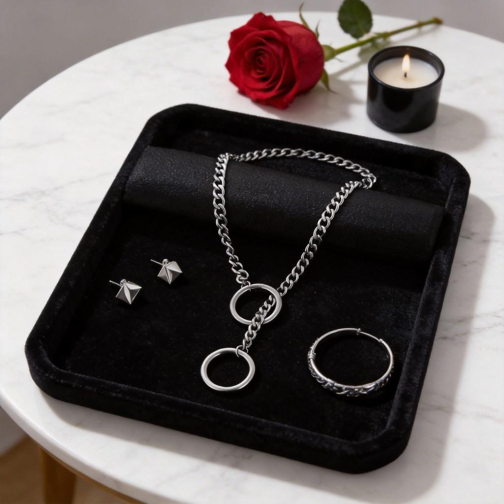Punk Rock Geometric Chain Necklace With Heart Pendant For Women