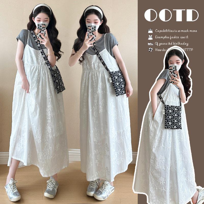 2026 Summer New Arrival: White Embroidered Spaghetti Strap Two-Piece Dress XL