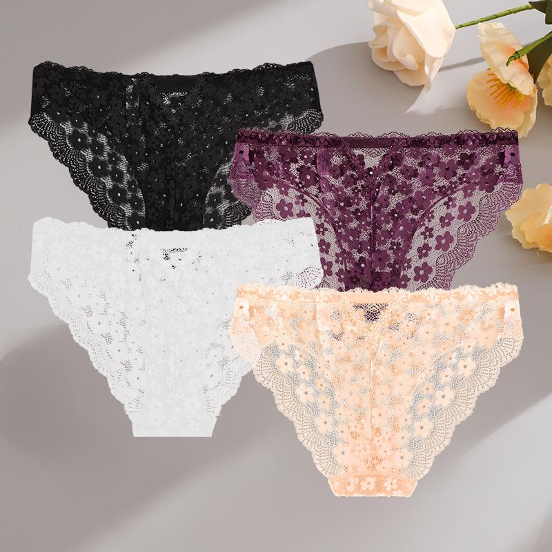 4Pcs Women Lingerie Sexy Lace Panties Soft Fashion Panties Hollow Out Underwears Pantys Underpant Lingerie Lace Intimates S-XL