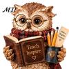 Whimsical Hanging Leg Owl Decor 2Pcs Reading Resin Figurines, Sitting Edge Bookshelf Statue with Glasses Cute Animal Statues for Mantel &