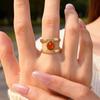Waterproof Stainless Steel Rings for Women, Double Layered Open Adjustable Oval Nature Stone Bohemian Stylish Fashion Jewelry