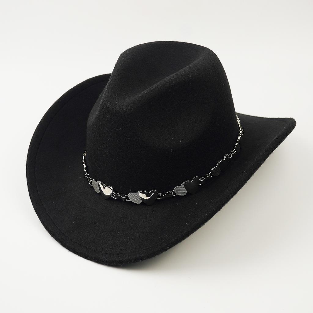 High Sense Versatile Western Cowboy Hat Turquoise Chain Hat Autumn and Winter Women's Fashion Casual Retro Top Hat