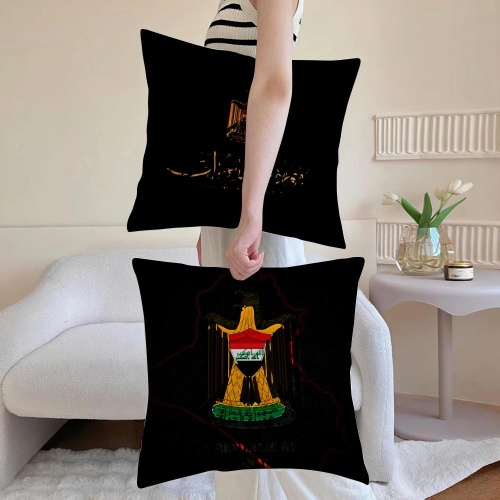 L-Iraqi Iraq National Flag Cushion Cover Anti-dustmite Pillowcase Invisible Zipper Silky Short Plush Sofa Cushion Cover