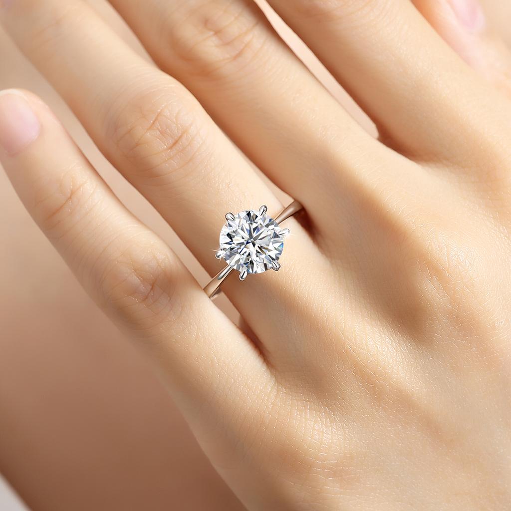Simple Sterling Silver Classic Rings for Women Six Claw Lab Diamond Ring Woman's Wedding Ring Engagement Jewelry