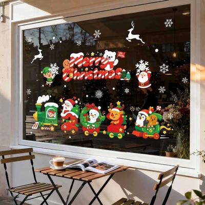 Christmas Decorations, Santa Claus Train, Static Electricity Stickers, Window Display Stickers, Door Stickers, Window Stickers