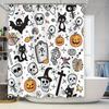 Halloween-themed Shower Curtain with Spooky Patterns Featuring Pumpkins, Skulls, Bats, Cats More Perfect for a Fun Haunted Hous