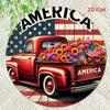 1pc Patriotic Red Truck Metal Sign with Floral Wreath, Round Wall Decor for Home Patio Garage Bar