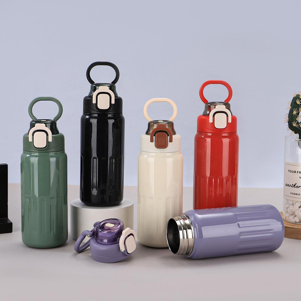 High-value double drinking cup 316 stainless steel double-layer vacuum straw thermos cup will carry a ring sports kettle
