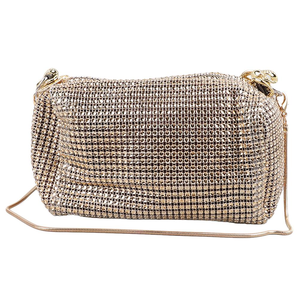 Chain Bling Shoulder Bag PU Leather Fashionable Handbag All Match Waterproof Shoulder Bag with Adjustable Strap Gold S