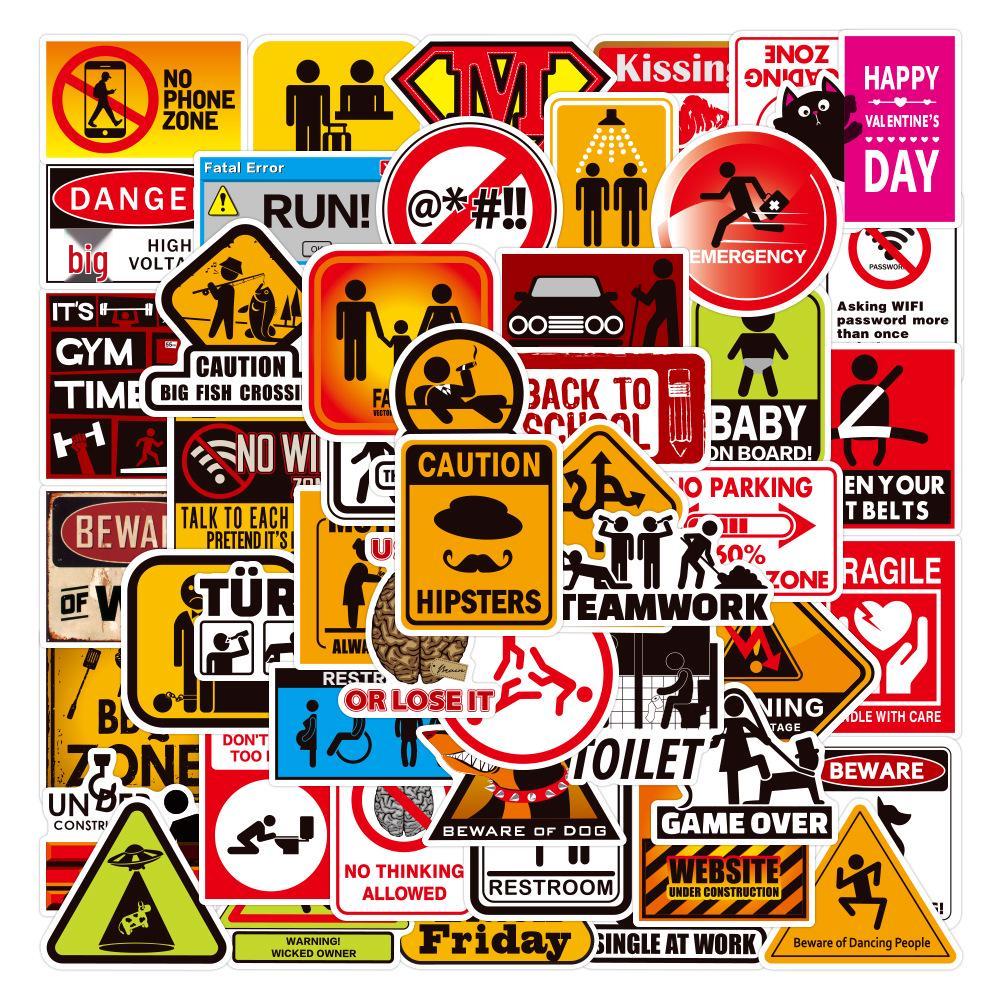 50-Piece Set: Waterproof Graffiti Stickers for Electrician and Welder Safety Helmets