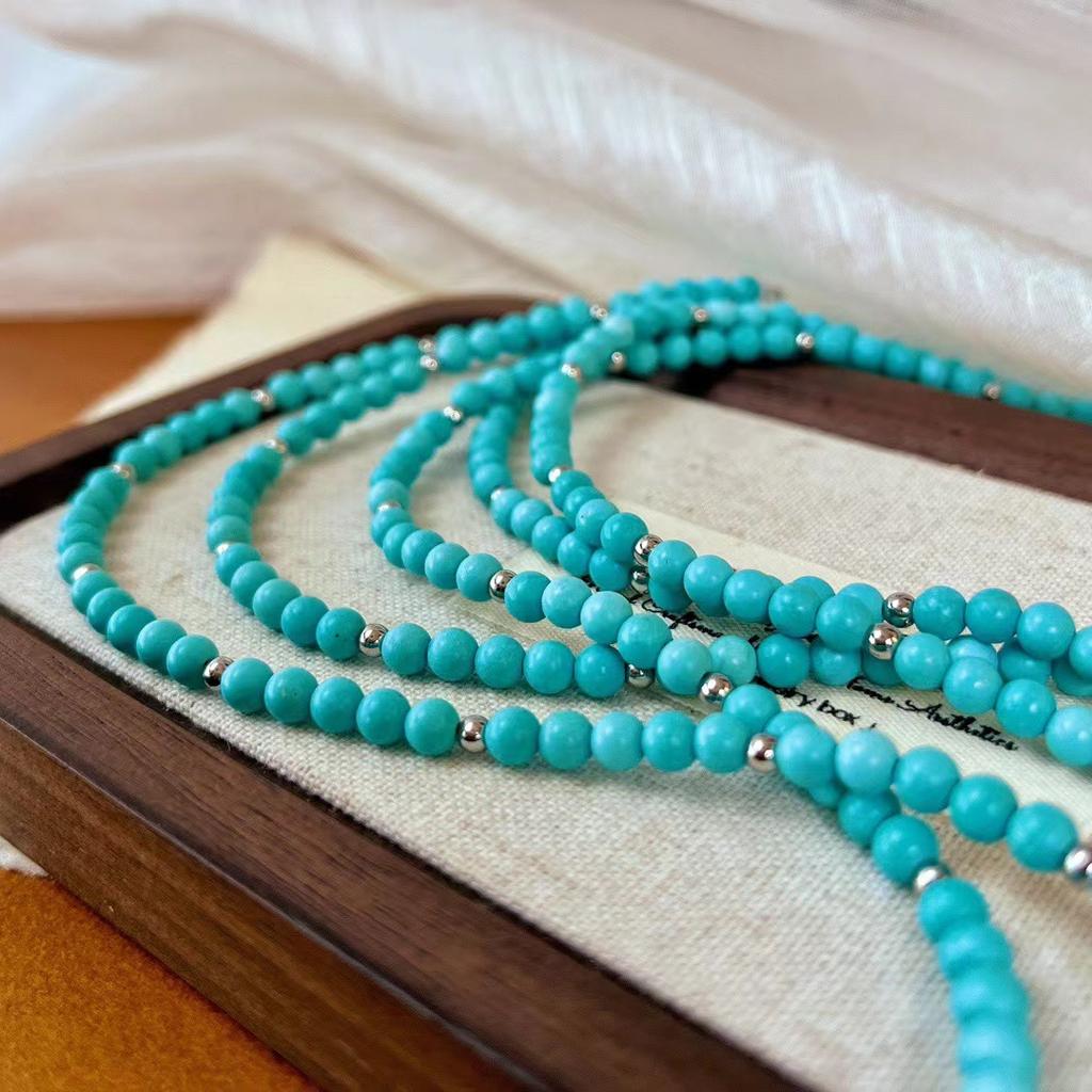 Retro Artificial Turquoise Collarbone Chain Necklace Neck Chain Light Luxury Niche Design Sense Beaded Necklace