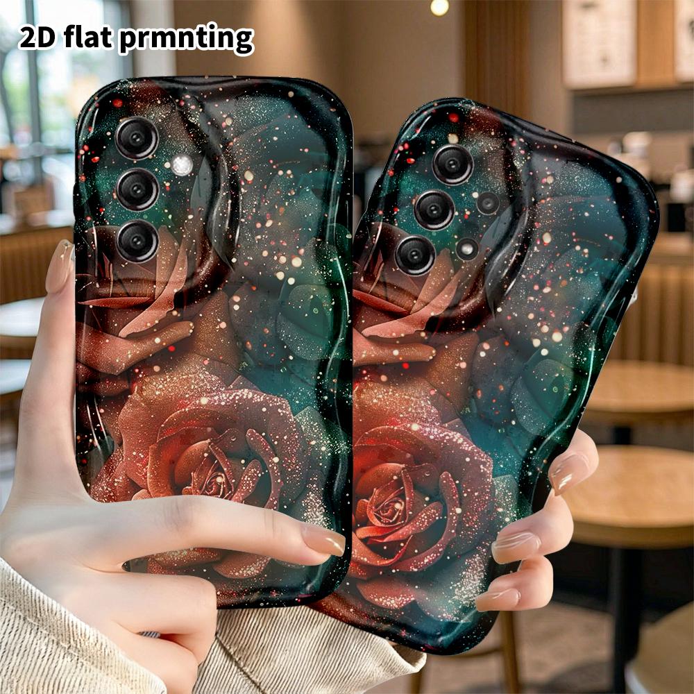 Phone Case: 2D Flat Samsung Galaxy A34 A35 S20 S22 S21 FE Plus Ultra Case, Glittery Dark Rose, Christmas and Halloween Gift