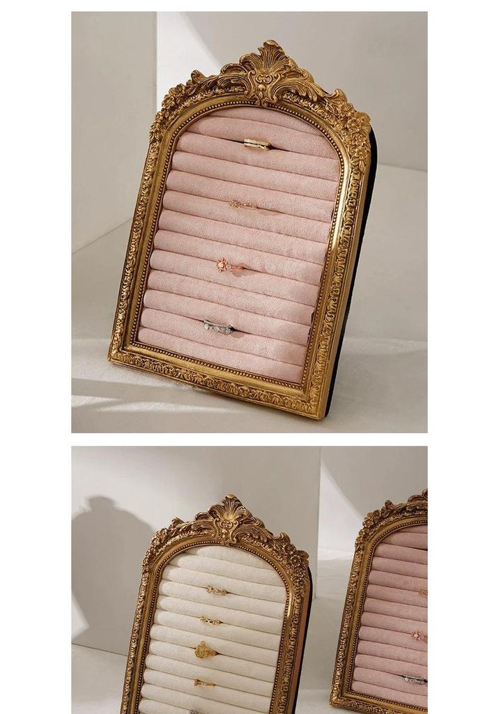 European Velvet Engraved Ring Holder Photo Frame - Retro Jewelry Display Stand & Light Luxury Desktop Decoration