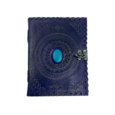 OVERDOSE Purple Mandola Stone Leather Journal with Brass Lock Handmade Unlined Leather Cover Planner Sketchbook Notebook Drawing Journal 5 X 7 Inches