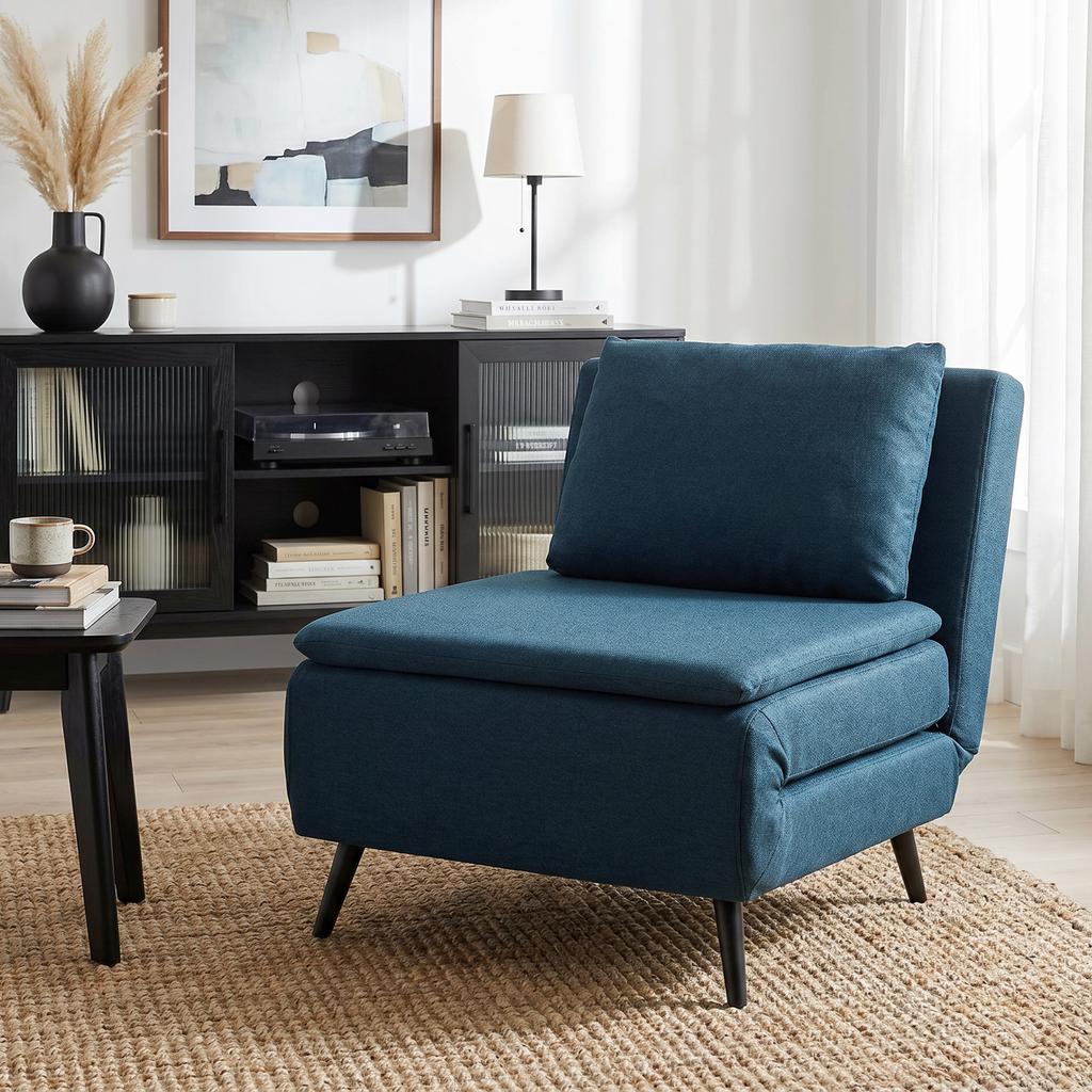 Convertible Armchair, 1-Seat, 3-in-1 Click-Clack, Adjustable Backrest, Pillow, Blue
