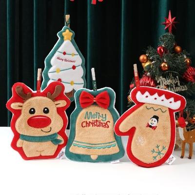 Cute Cartoon Snowman Christmas Hand Towel Absorbent Quick-drying Wipe Cloth Christmas Decor Coral Fleece Bathroom Hand Cloth