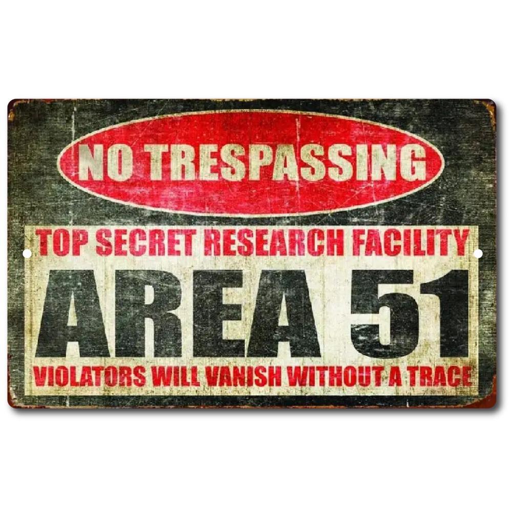 

Metal Area 51 Sign Tin Retro Warning Vintage Wall Decor Trespassing Plate Signs