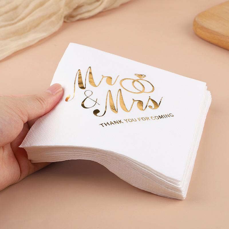20/60/100Pcs Wedding Napkins Gold Foil Mr Mrs Paper Napkin for Wedding Dessert Table Decoration Bridal Shower Party Supplies