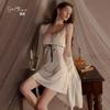 Sweet and Smooth Satin Underwear Pure Desire Sexy Plus Chest Pad Nightdress Robe Loungewear Set W