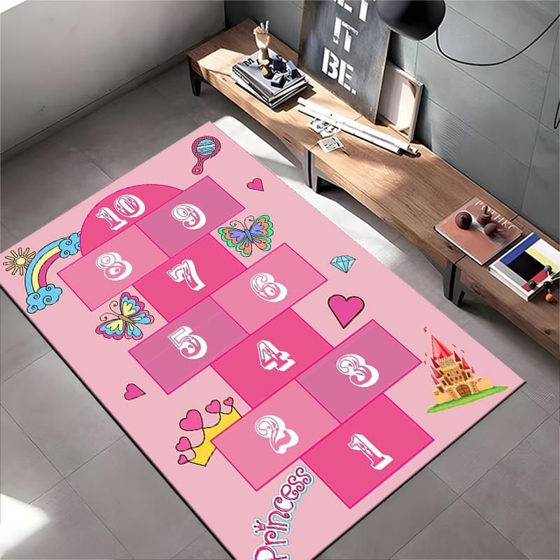 Princess Hopscotch Rug for Kids' Room Non-slip rug suitable for living room and bedroom sofas.