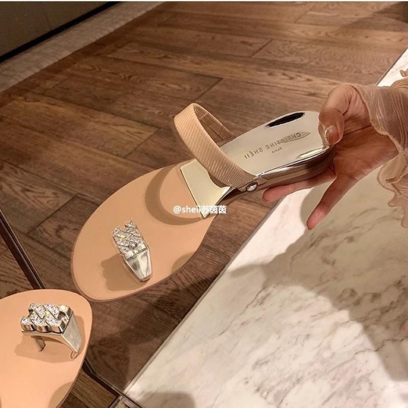 Schuhe Taubenei Strass Keilabsatz Zehenfrei Flachbodige Hausschuhe Damen Sandalen Oberbekleidung Sommer