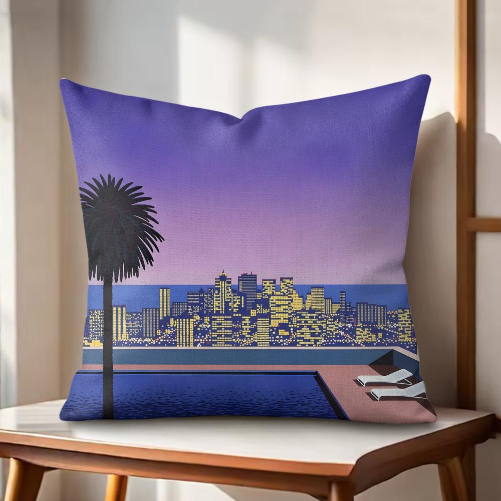 HHiroshi NNagai Cushion Cover Natural Linen Organic Fabric DoubleSided Printing Couch Pillow Covers Home Decor