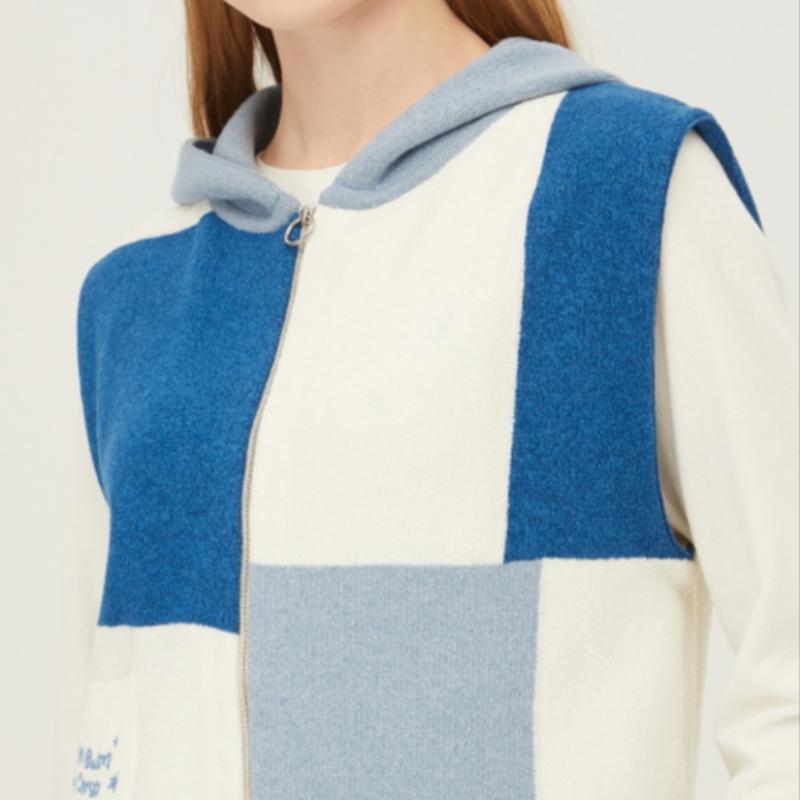 Benetton Color Block Hooded Zip Up Knit Vest Bakva1511