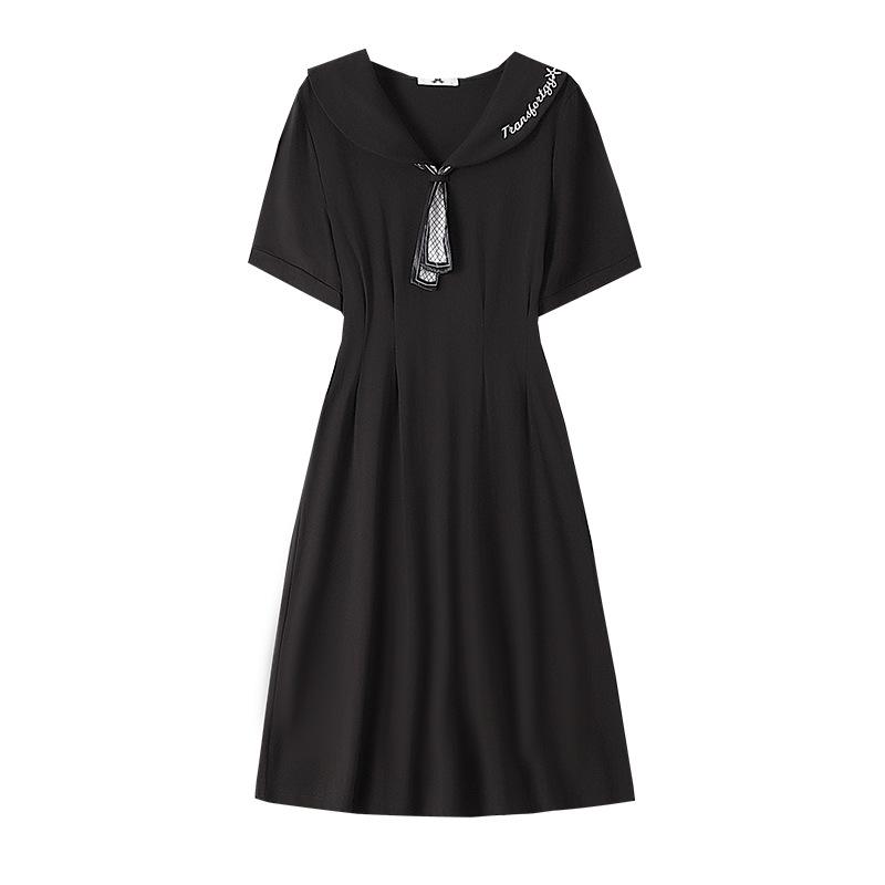 Plus Size Women's Doll Collar Short Sleeve Waist-Cinching Summer Dress - Flattering & Loose Fit