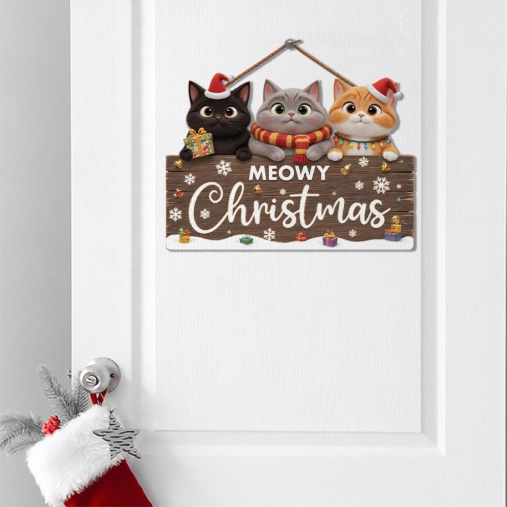 Cute Christmas Hanging Ornament Wooden Wall Decor Trendy Cat Pendant  for Door Bedroom