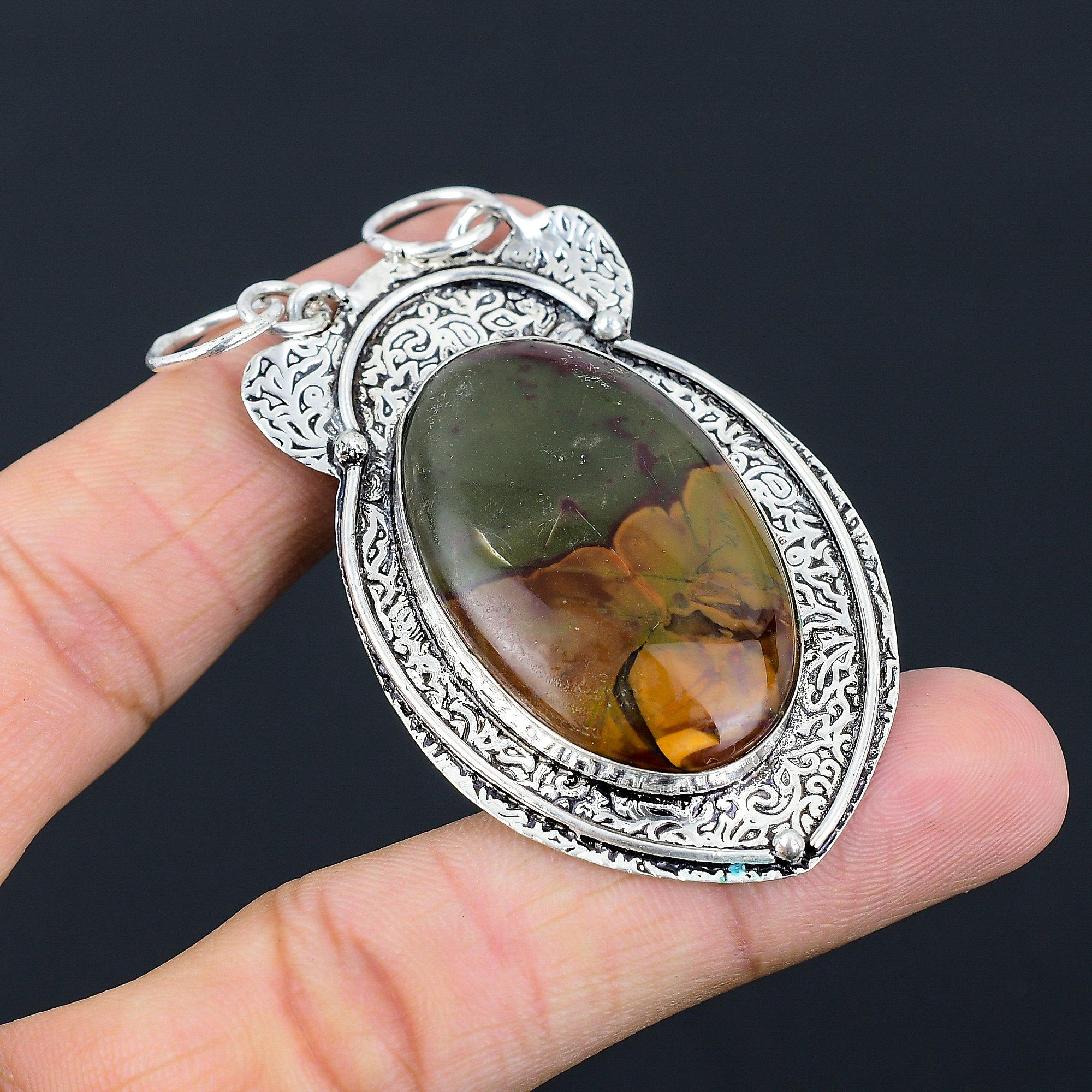 Daughters Day Deal 925 Silver Polychrome Jasper Gemstone Wife Pendant Jewelry