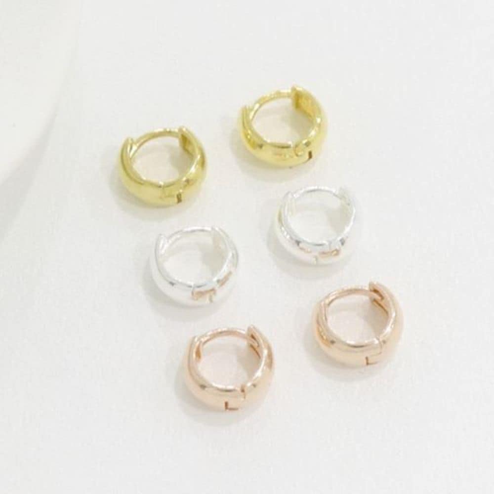 [Aslit] 925 Silver Simple Bold One-Touch Mini Ring Earrings