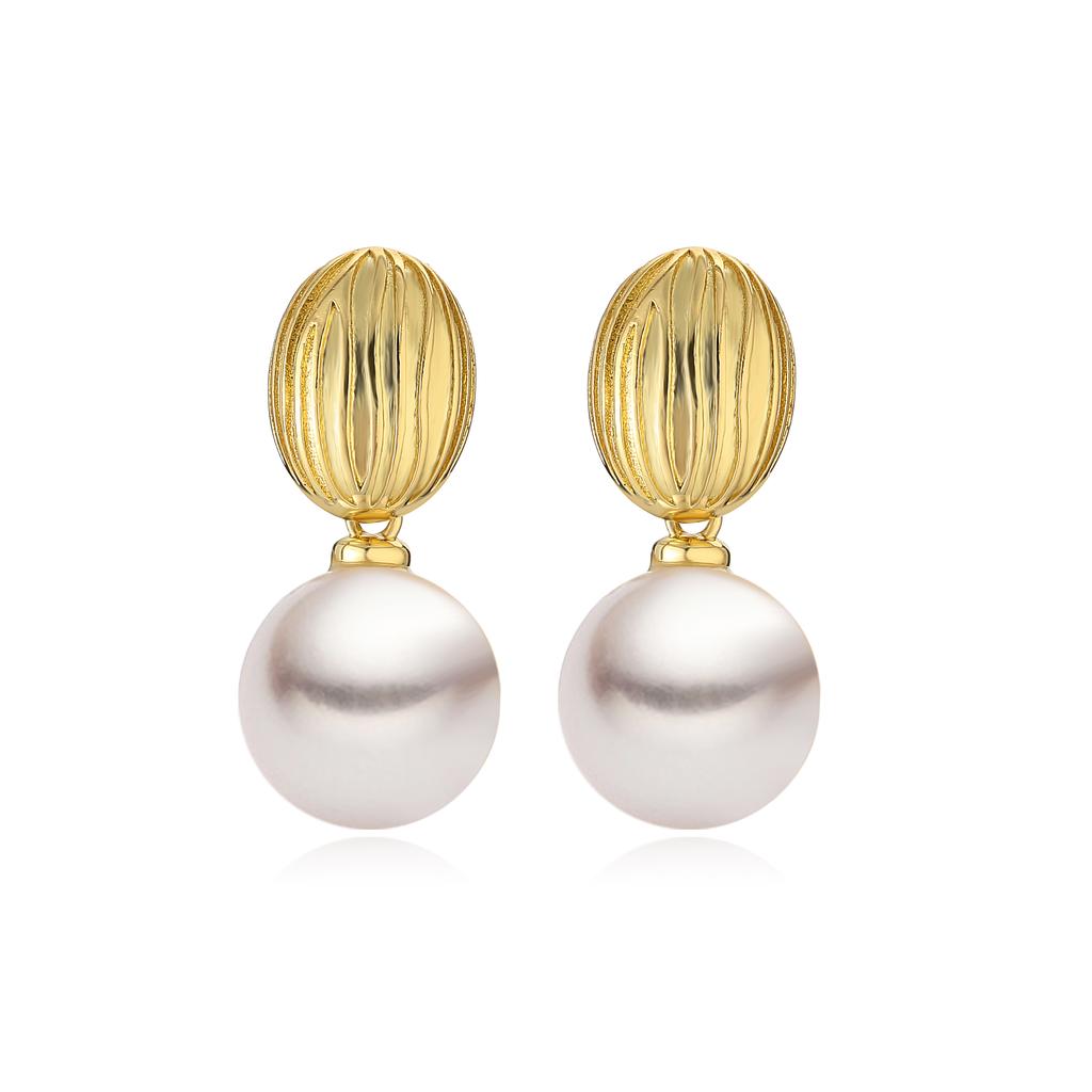 18K Gold Plated Brass Fashion Thick Round Circle Threads Textured Pearl Hoop Earrings for Women High Quality Zircon