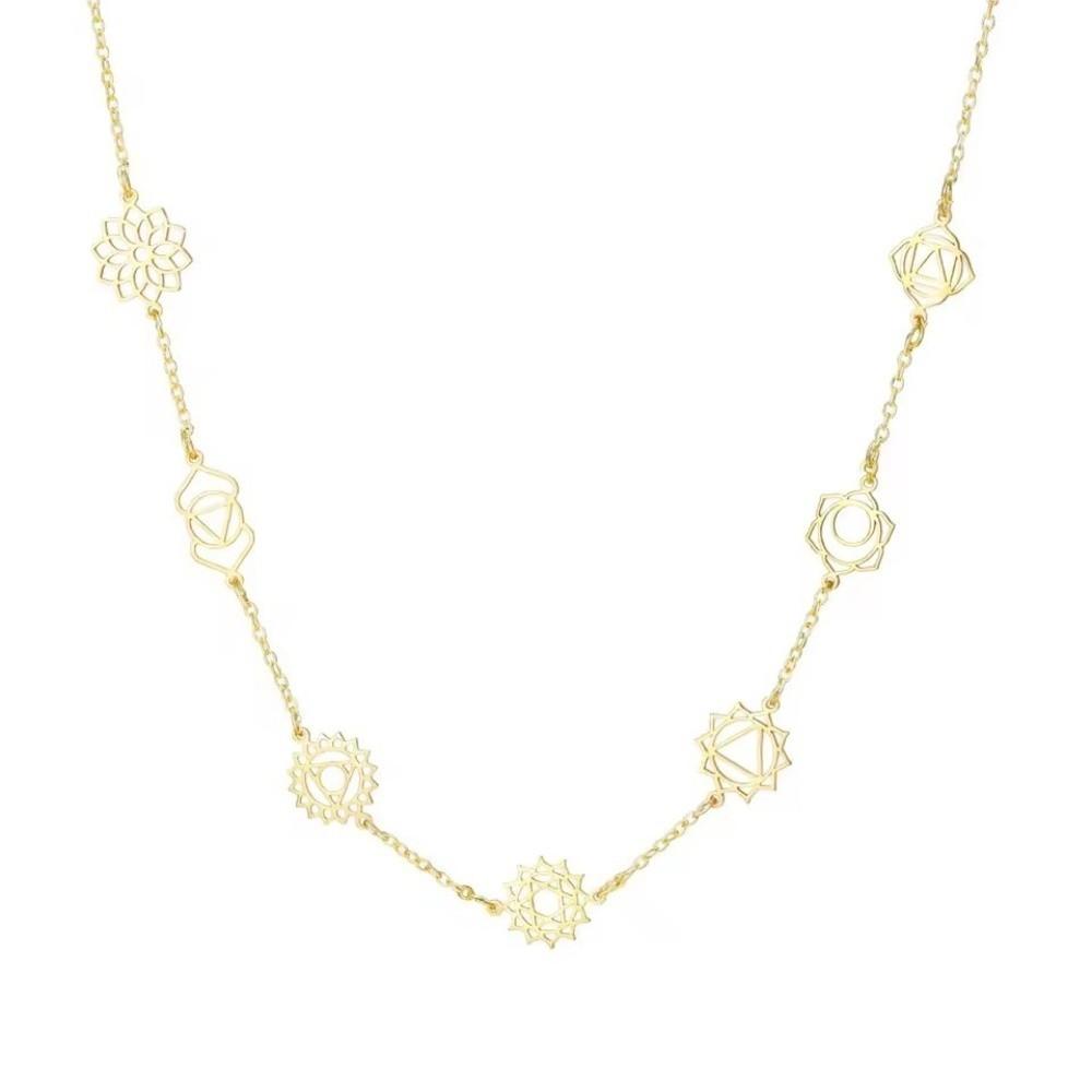 Hollow Out 7 Chakra Pendant Necklace Stainless Steel Clavicle Chain Necklace  Women Girls