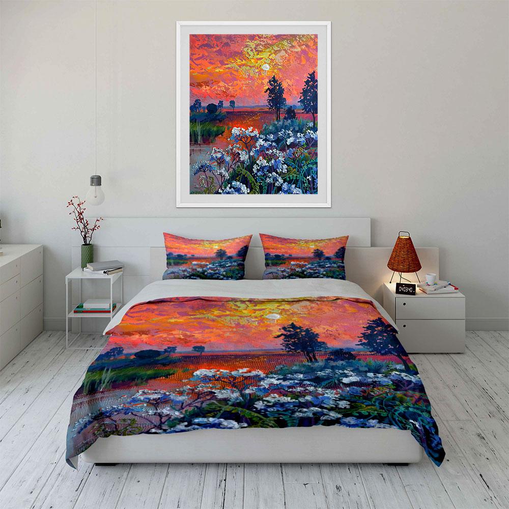 Sunset, Trees, Flowers, Landscape. Bedding Sets Duvet Cover Sets Duvet Covers Pillowcases(1 * Duvet Cover 2 * Pillowcases Without Duvet Insert)