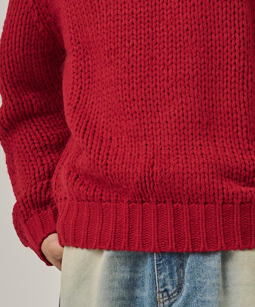 ANALOG MOOD Heavy Warm Round Pullover Knit (Red)