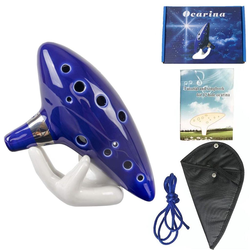Miwayer Ocarina,12 Tones Alto C Ceramic Ocarina Musical Instrument with Song Book Neck String Neck Cord Carry Bag, Blue