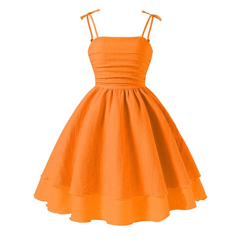 

Модное платье для девочек 2025 года, летнее детское платье принцессы с бантом и бретелькой через шею 160cm=11Y оранжевый