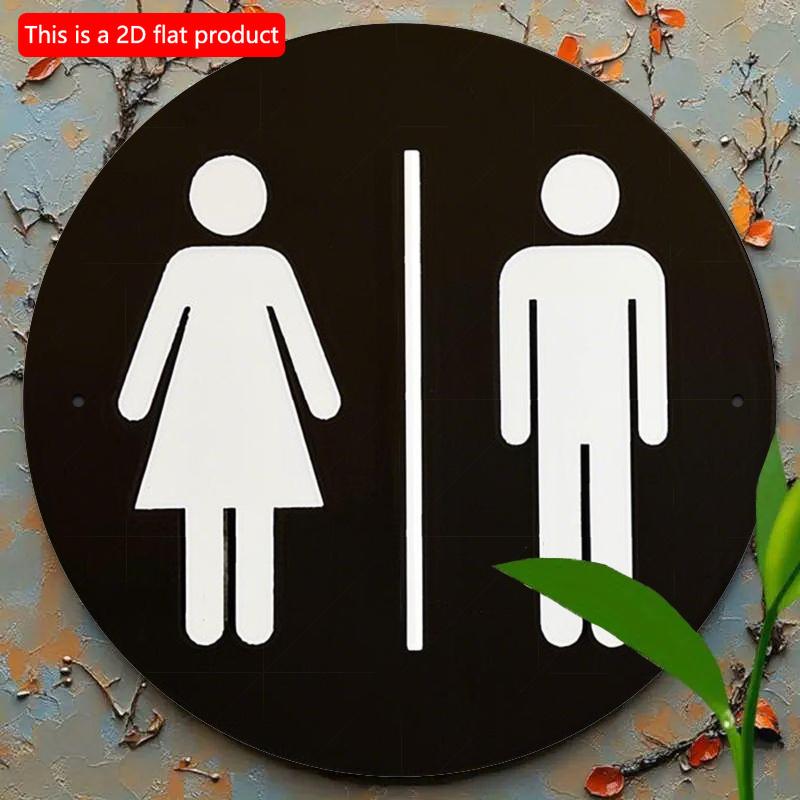 2d Flat 20*20cm, "Men's and Women's Bathroom Logo" Wall Decoration, Classic Style Circular Wooden Logo, Indoor Wall Decoration, Classic Bathroom Logo.
